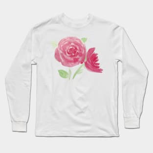 watercolour pink flowers watercolor purple flowers pink and purple flowers Long Sleeve T-Shirt